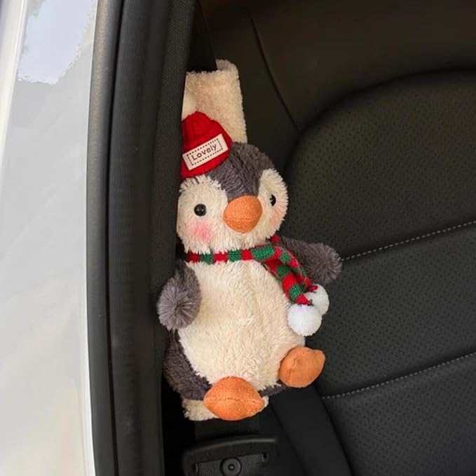 2 PCS Seat Belt Cover Pad, Cute Kawaii Animal Penguin Seatbelt Covers for Kids and Adults, Winter Plush Fluffy Soft Seat Belt Cover, Cartoon Seatbelt Cushion,Car Seat Strap Pads (G-Penguin)