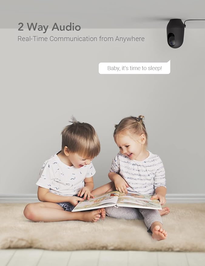 nooie 2K Baby Monitor, Baby Camera Monitor with Phone App, WiFi Indoor Camera for Home Security, AI Motion Tracking, Two-Way Audio, Compatible with Alexa, SD or Cloud Storage