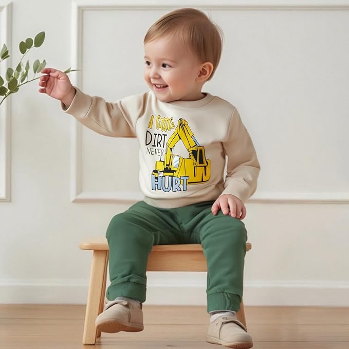 WZTYYDS Toddler Baby Boy Fall Clothes Letter Truck Long Sleeve Pullover Sweatshirt Tops Joggers Pants Set Winter Outfits