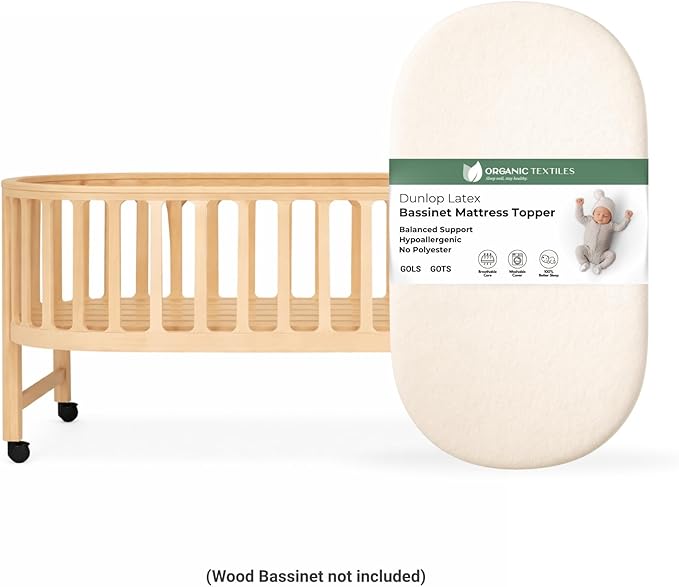 ORGANIC TEXTILES Organic Baby Mattress Topper with Tencel Removable Cover - GOLS/GOTS Certified - Breathable, Hypoallergenic, 2" Bassinet (30"x15")