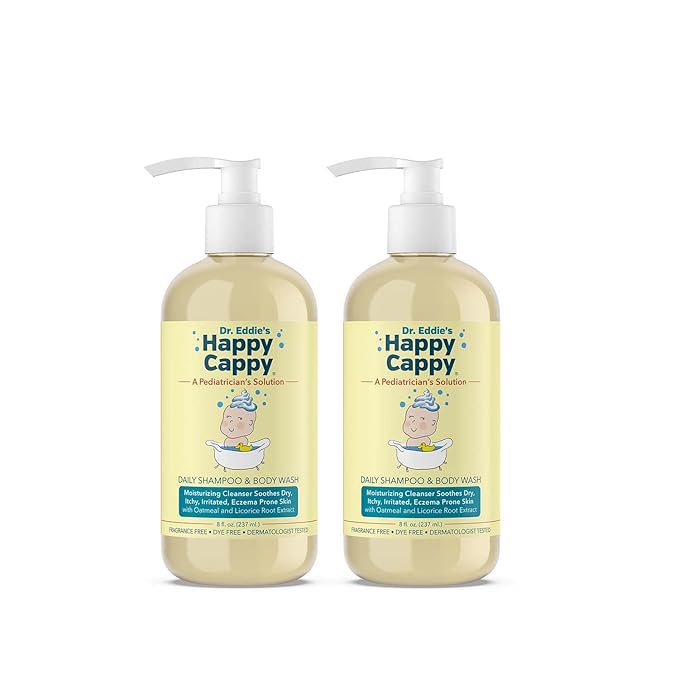 Happy Cappy Baby Shampoo and Body Wash - Eczema Body Wash for Kids & Toddlers, Helps with Dryness, Reduces Itching and Redness, Dermatologist Tested, Fragrance Free - 8 Fl Oz (Pack of 2)