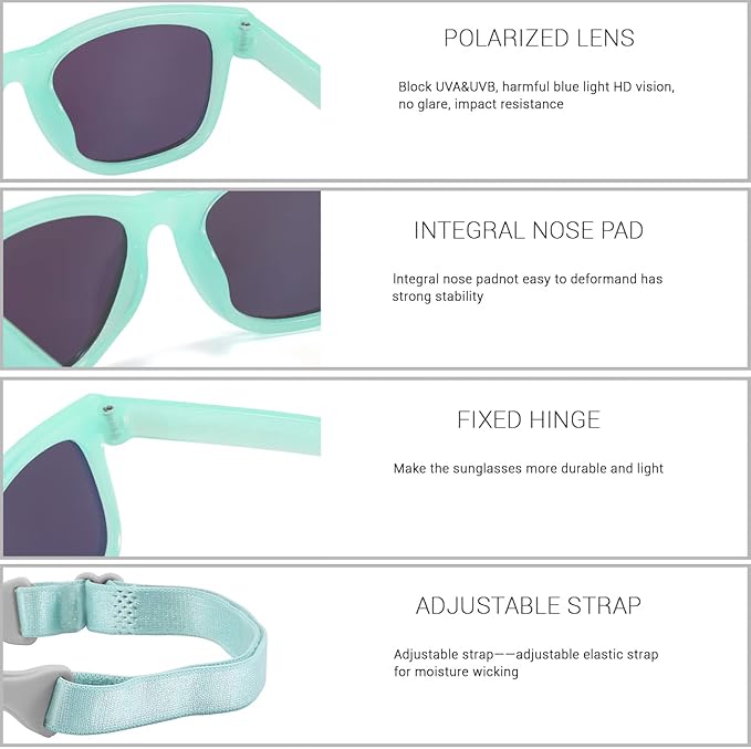 MAXJULI Baby Infant Sunglasses Safe, Soft, With Adjustable Strap 0-24 Months BPA Free 7002
