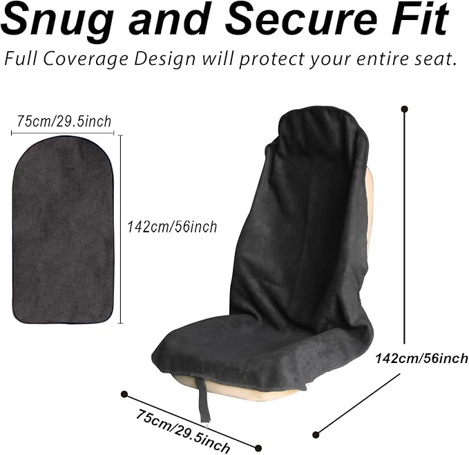 Sweat Towel Car Seat Cover Protector Front Seats for Gym Workout, Running, Swimming, Beach and Hiking, Waterproof Universal Seat Cover for Car, Truck, Van & SUV (Black, 1pcs Front Seat)