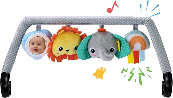 Baby Bouncer Toy Bar Soft with 4 Hanging Sensory Toys Attachment, Compatible with Baby Bjorn Bouncer, with Mirror, Rattle, Crinkle Sound for Babies All Ages (Colorful Animals)
