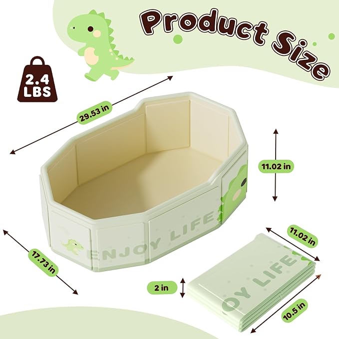 Collapsible Baby Bathtub for Shower, Portable Foldable Toddler Bath Tub with Non-Slip Base, Compact Travel Essentials for Kids & Infants, Easy Storage in Small Spaces, Dinosaur Pattern