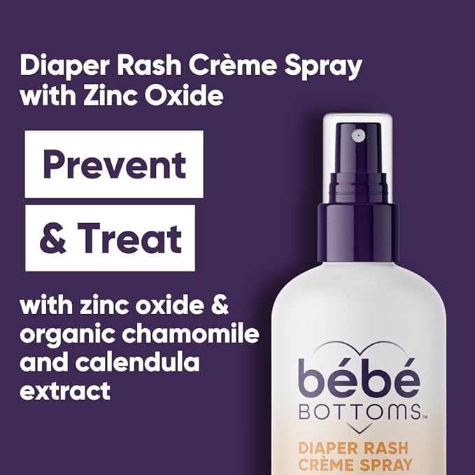 Bébé Bottoms Baby Diaper Rash Cream Spray, No-Rub Touch Free Application for Sensitive Skin 1.7oz (50 ml)