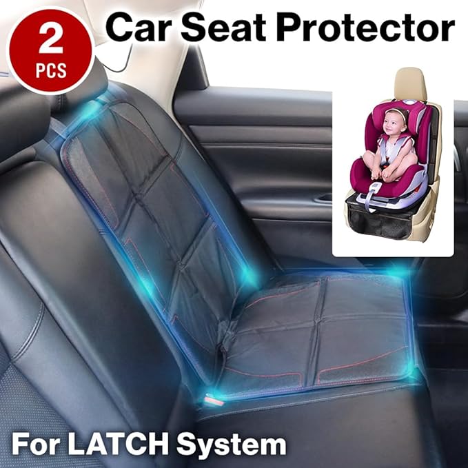 Japard Car Seat Protector for Baby Child Car Seats, Anti Skid Pad Cover Mat for Under Carseat to Protect Automotive Vehicle PVC Leather Oxford Cloth Upholstery (2 PCS)