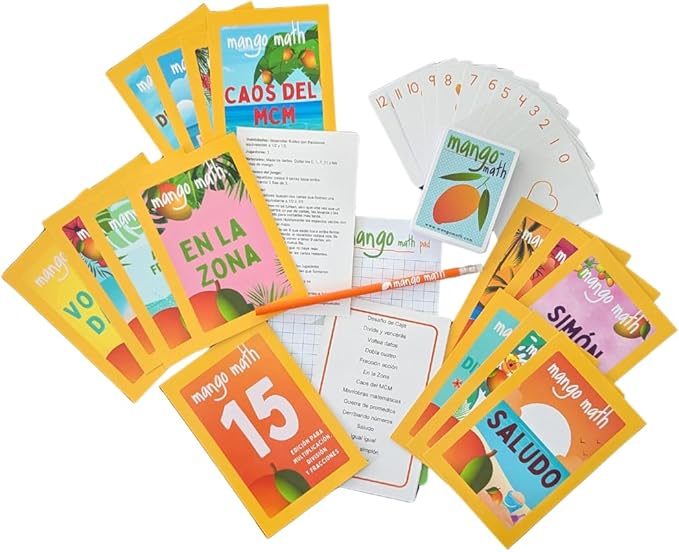 MANGO Math 15® - Math Flash Cards - Educational Math Games for Kids - Multiplication, Division, Fractions Learning Kit -2nd 3rd 4th Grades - Kids 6-12 - Set of 15 Games - Spanish Version