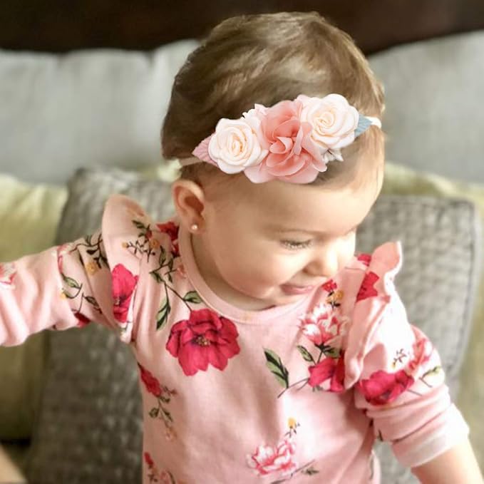 cherrboll 3pcs Baby Girl Headbands Flowers, Super Soft & Stretchy Nylon Floral Hairbands for Newborn Toddler
