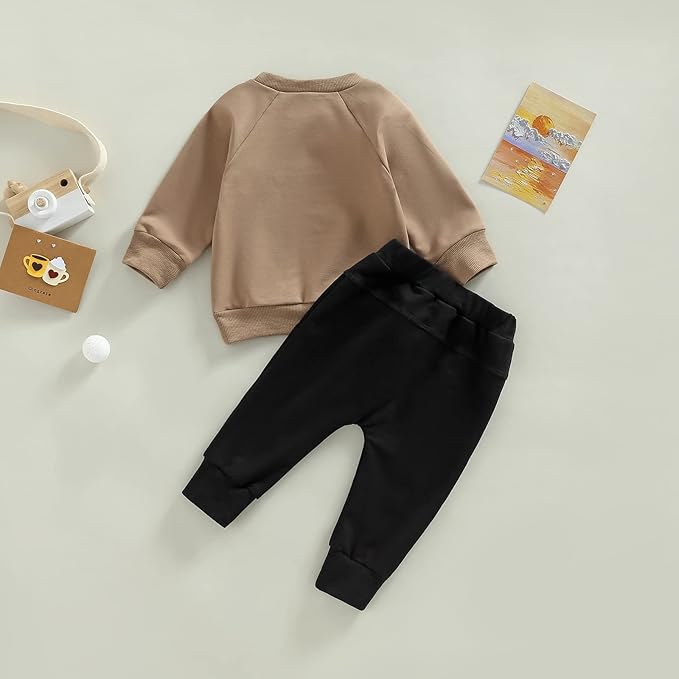 Toddler Baby Boy Clothes Solid Color Long Sleeve Crewneck Sweatshirt Top Casual Pants Set 2Pcs Fall Winter Outfits