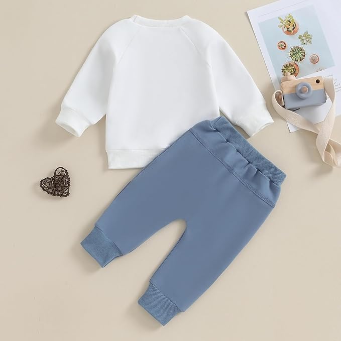 Toddler Baby Boy Clothes Solid Color Long Sleeve Crewneck Sweatshirt Top Casual Pants Set 2Pcs Fall Winter Outfits
