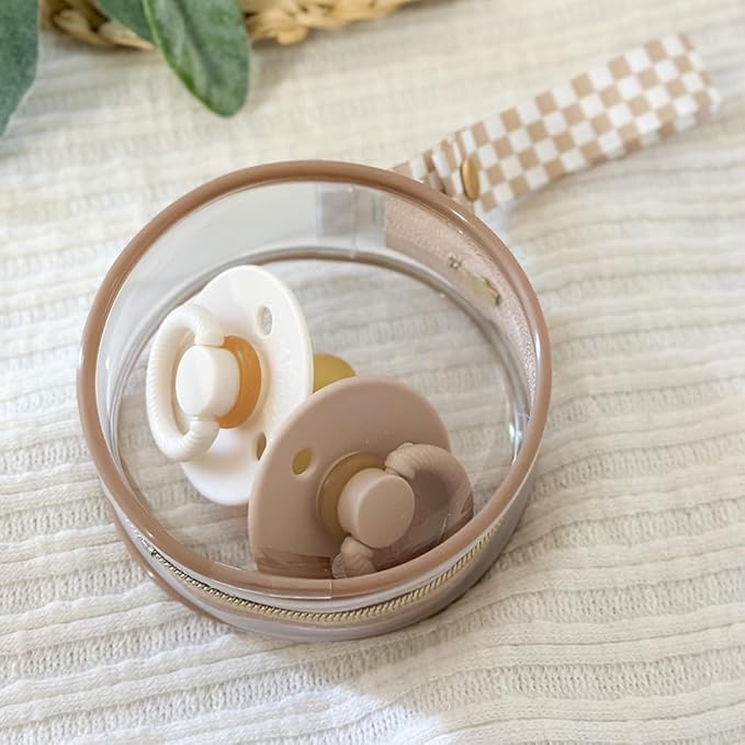 Itzy Ritzy Clear Pacifier Case with Handle – Easily Attaches to Diaper Bag or Purse – Holds 2 Pacifiers (Taupe)