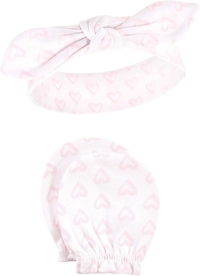 Hudson Baby baby-girls Cotton Headband and Scratch Mitten Set