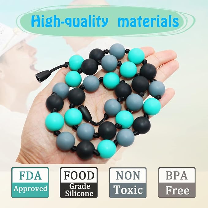 Sensory Chew Necklace for Kids, Chewy Necklaces 2Pcs for Boys and Girls with Autism ADHD SPD, Silicone Fidget Necklace for Toddler Teens to Reduces Anxiety and Stress