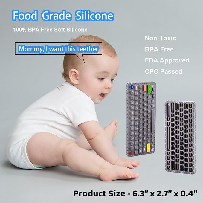 Baby Keyboard Teething Toys for Babies 0-3, 0-6, 6-12 Months | Soft Silicone Keyboard Teethers Toys | Baby Fidget Toys 0-6 Months | Infant Teether Pacifier for Breastfeeding Baby Boy Girl