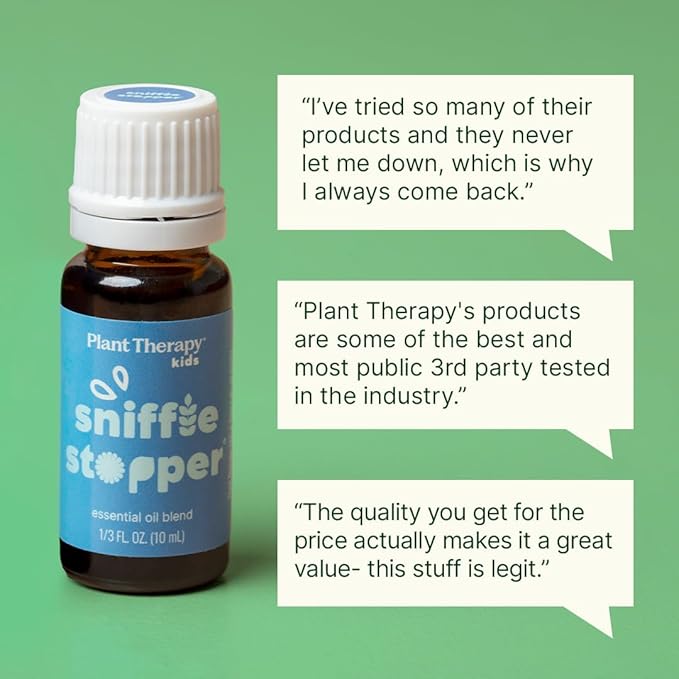 Plant Therapy Kids Sniffle Stopper Essential Oil Blend, 10 mL (1/3 oz), Respiratory Support Essential Oil Blend, Helps Clear Congestion, 100% Pure, Undiluted