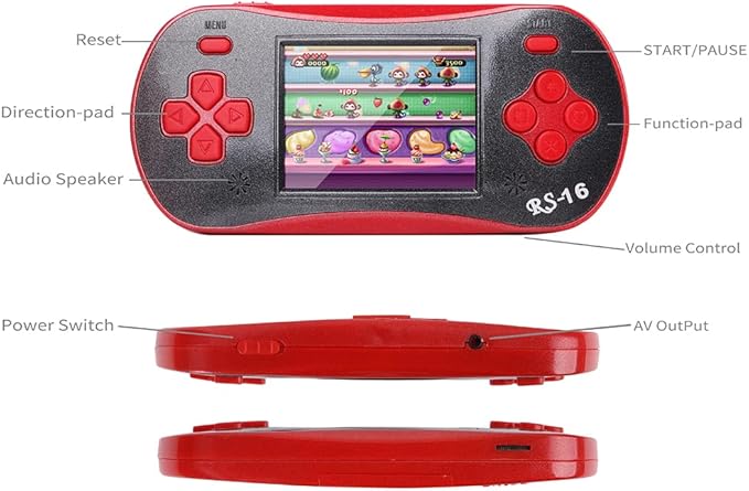 Handheld Game for Kids - FAMILY POCKET RS16 Portable Classic Controller 260 Game 2.5 inch LCD Retro Arcade Video Game System Children's Birthday Gift (red)