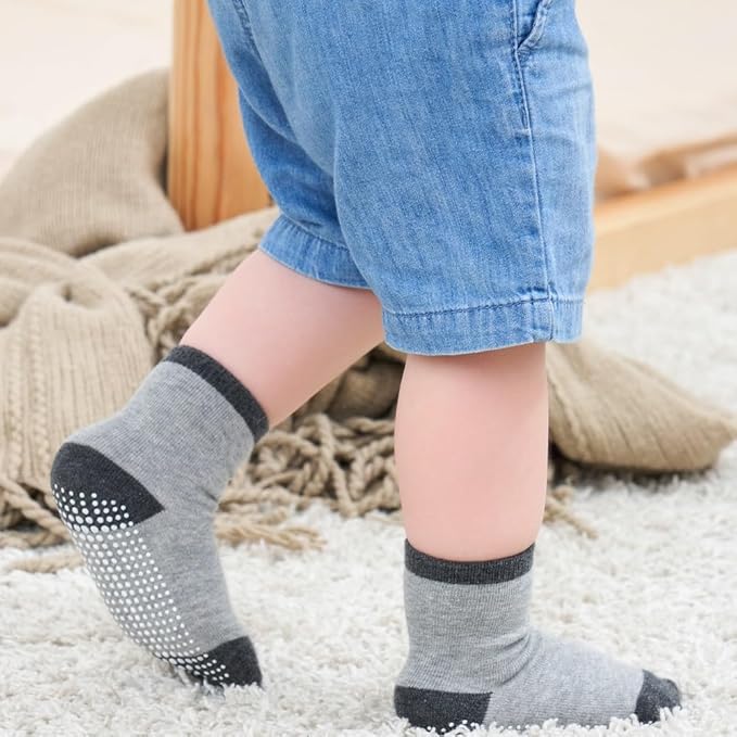 ZAPLES Baby Non Slip Grip Crew Socks with Anti Skid Soles for Infants Toddlers Kids Boys Girls