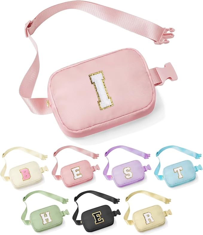 YOOLIFE Initial Crossbody Bags for Women - Belt Bag Fanny Packs for Women Cross Body Bag Sling Bag Black Small Waist Packs Mothers Day Gifts Travel Accessories Monogrammed Gifts I