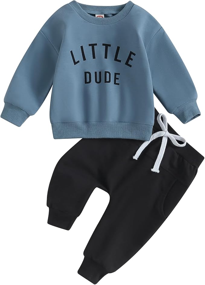 wdehow Toddler Baby Boy 2Pcs Outfits Letters Print Pullover Tops + Drawstring Pants Set Fall Winter Clothes