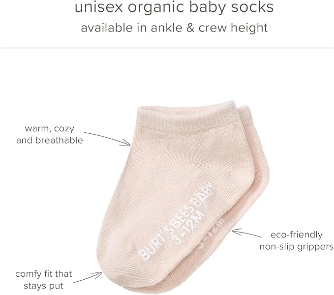 Burt's Bees Baby Baby Girls' Ankle Socks with Non-Slip Grips (6-Pack)