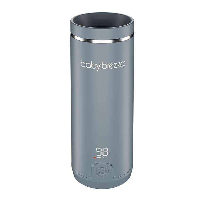 Baby Brezza Portable Warmer – 3X Faster Baby Bottle Warming - Travel Breastmilk and Formula Warmer - Safe, Even Heating - Up to 9oz - No Adapters, Grey