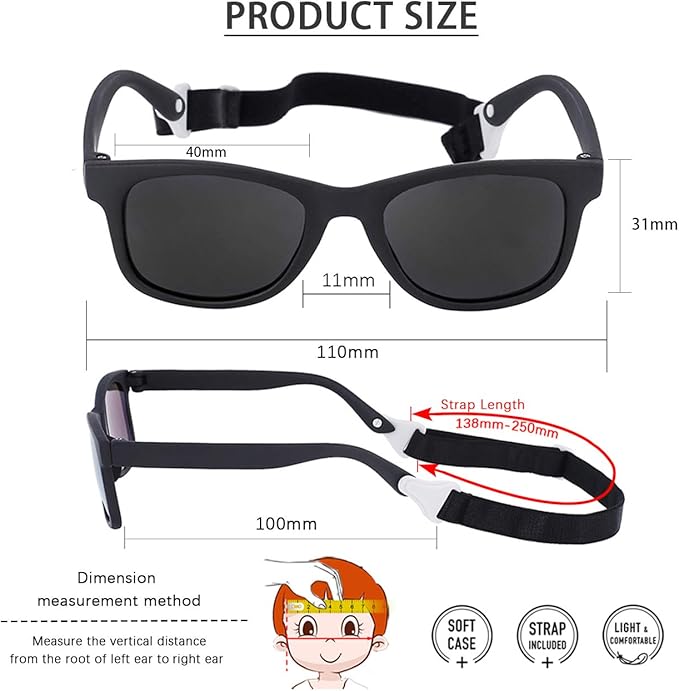 MAXJULI Baby Infant Sunglasses Safe, Soft, With Adjustable Strap 0-24 Months BPA Free 7002
