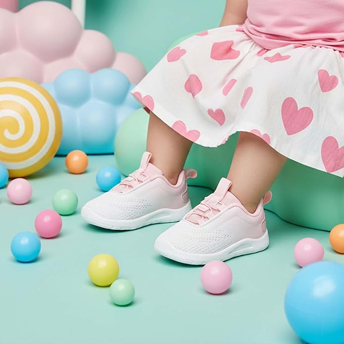MORENDL Toddler Slip On Sneakers Baby Walking Shoes Non-Slip Breathable Unisex Pink Mesh Lace-Up Athletic Sneakers Infant Running Shoes
