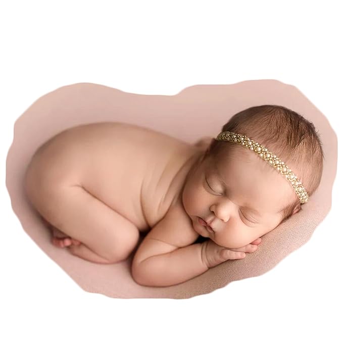 Zeroest Newborn Photography Props Baby Girl Photoshoots Pearl Headbands Infant Girl Photo Posing Beaded Headband Prop (Light Gold, One Size)