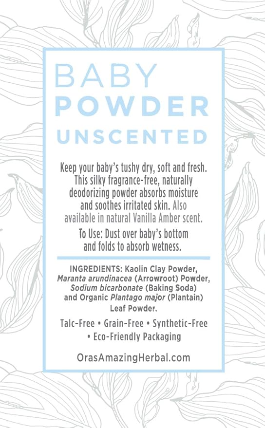 Baby Powder Talc-Free, Cornstarch Free Baby Powder, Unscented Fragrance Free Powder, Arrowroot Clay and Organic Plantain Leaf Powder, Ora’s Amazing Herbal, 2.5 oz 3 Pack