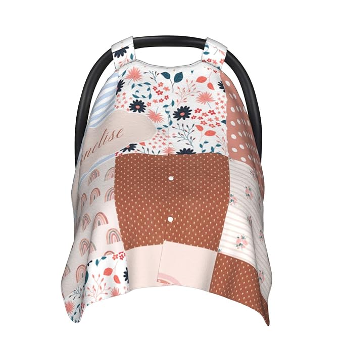Personalized Colorful Rainbow Baby Car Seat Canopy for Babies with Name, Custom Rainbow Car Seat Covers for Girls, Opening Minky Nursing Breastfeeding Cover Infant Carseat Canopies for Newborn