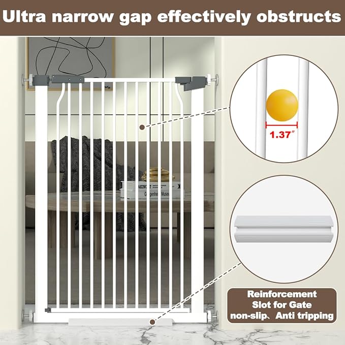 41" Extra Tall Dog Gate for Doorways and Stairs No Drill, Adjustable 40.6-54.7'' Auto Close Pet Gate Indoor, Pressure Mounted Walk Through Swing Wide Baby Gate, Tall Cat Gate with Expansion Kit, White