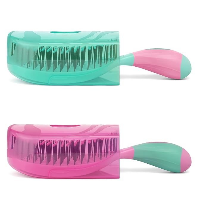 NuWay 4HAIR® U.S. Patented Detangler Hair Brush for Men & Women - Pink & Teal | Hair Comb for Scalp Care - Fast Dry Venting Scheme - TravelC Detangling Brush for All Hair Type