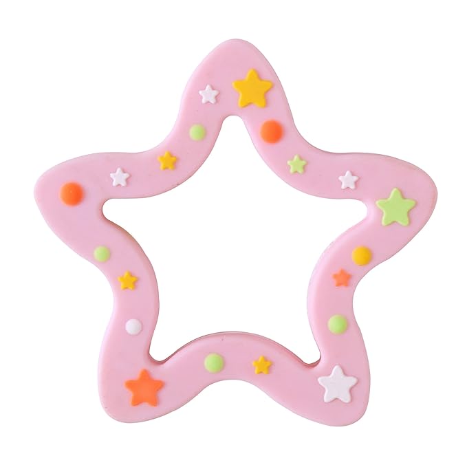 Jimibaby Silicone Star Teether, Christmas, Holiday teether, The First Teething Toy for Baby Boys and Girls,100% BPA Free, Easy to Hold, Ideal Stocking Stuffers for Baby boy and Girl (Star Pink)
