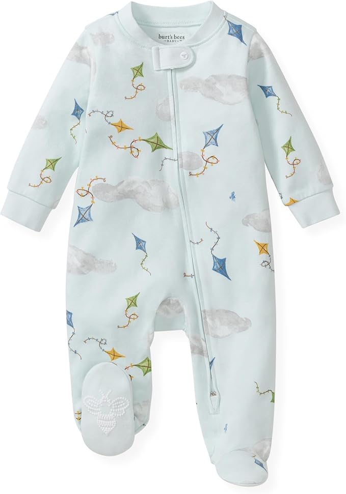 Burt's Bees Baby Boys Sleep and Play PJs, 100% Organic Cotton One-Piece Zip Front Romper Jumpsuit Pajamas