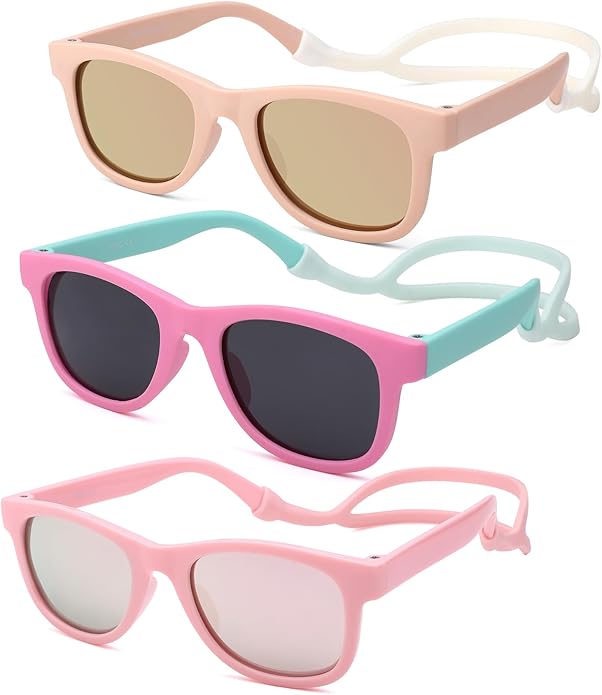 COASION Bendable Flexible Polarized Newborn Baby Sunglasses with Silicon Strap for Infant Boys Girls Age 0-12 Months CA9042