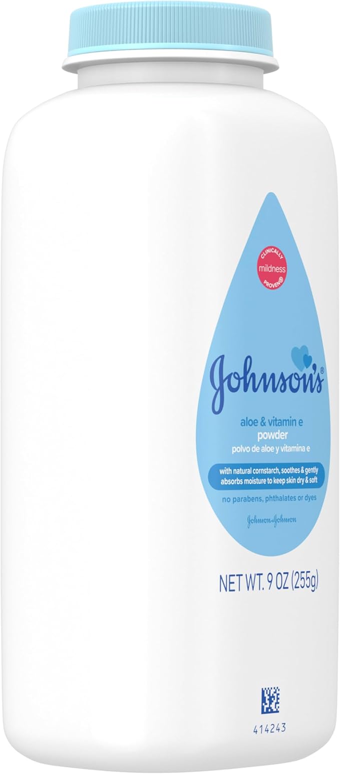 Johnson's Naturally Derived Cornstarch Baby Powder, Aloe & Vitamin E for Delicate Skin, Hypoallergenic, Free of Talc, Parabens, Phthalates & Dyes, Silky for Gentle Baby Skin Care, 9 oz