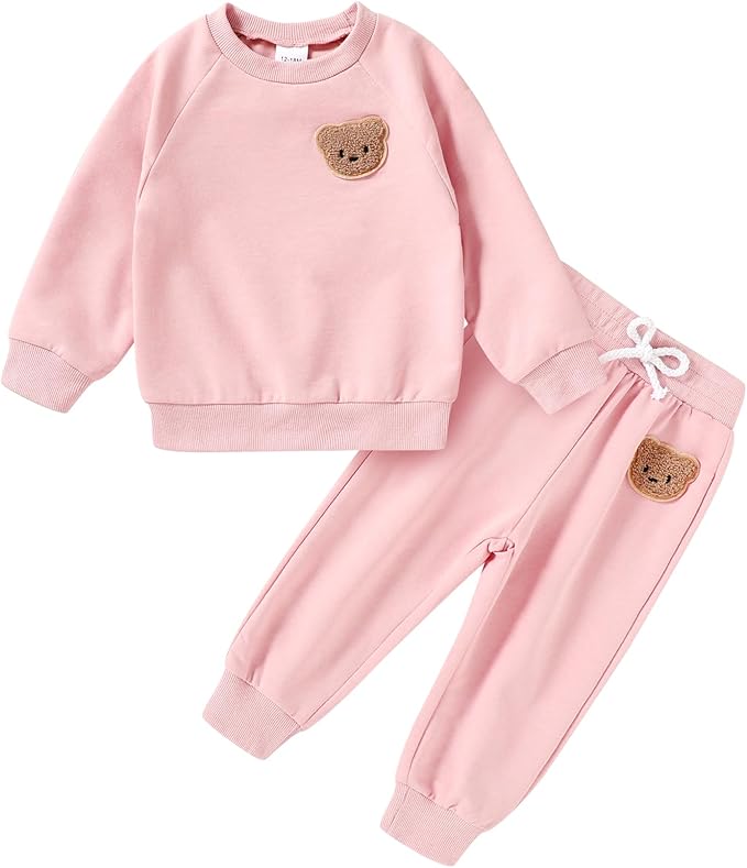 Fall Outfit for Toddler Boy Girl Long Sleeve Bear Sweatshirt Pant Sets Winter Pullover Clothes