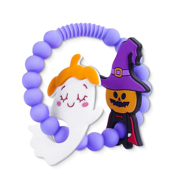 Halloween Baby Teething Toys – Ghost & Pumpkin Man Silicone Teethers for Infant Sensory Toys 0-12months, Infants & Toddlers,Sensory Chew Bracelet for Teething Relief,Halloween Basket Stuffers