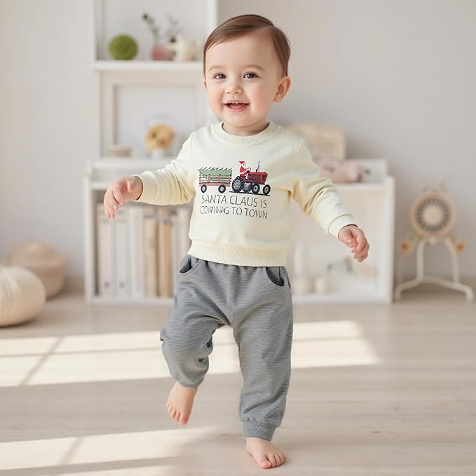 WZTYYDS Toddler Baby Boy Fall Clothes Letter Truck Long Sleeve Pullover Sweatshirt Tops Joggers Pants Set Winter Outfits
