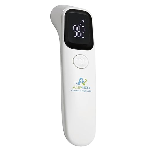 Amplim No-Touch Infrared Forehead Thermometer for Humans | Medical-Grade Temporal Artery Thermometer | 1-Second Fast Read with LED Display & Fever Alarm for Baby and Adults