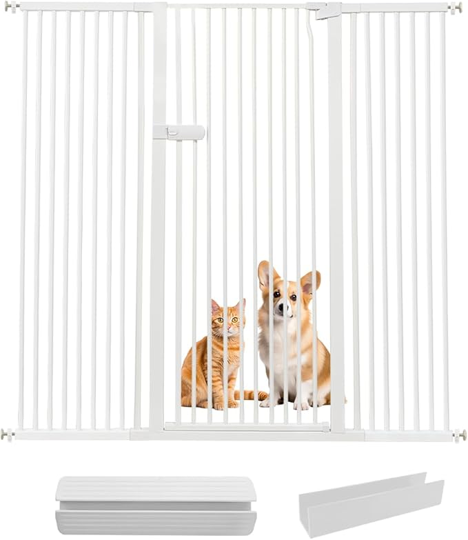 Lumizone Extra Tall Cat Gate 61.02" High Pressure Mounted Extra Wide 2025 New (17 Sizes) 1.37" Gap No Drilling Auto-Close One-Handed Operation Tall Pet Gate for Dogs(White, 61.02" H x 59.45"-63.38" W)