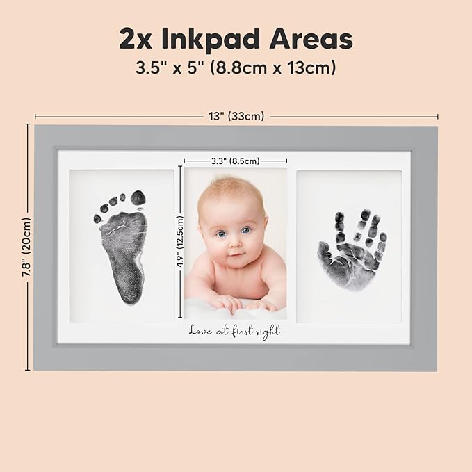 Inkless Hand and Footprint Kit, Boy, Girl, Newborn Keepsake - No Mess Ink Pad for Baby Handprint, Clean Touch Paw Print Kit for Dog Picture Frame, Personalized Baby Christmas Shower Gifts (Cloud Gray)