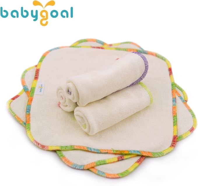 babygoal Reusable Rayon from Bamboo Baby Wipes, 12 Pack Washable Small Size Saliva Towel Face Washcloths, Cloth Wipes 8‘’x8‘’ 12BW02