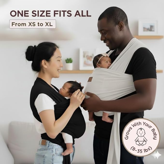 Baby Wraps Carrier Newborn to Toddler – Soft, Hands-Free & Stretchy – Cotton – Ergonomic, Breathable, Machine Washable – Newborn Baby Sling Carrier – Adjustable Fit (8-35 lbs)