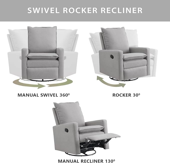 Oxford Baby Uptown Upholstered Swivel Glider and Recliner Nursery Chair, Gray