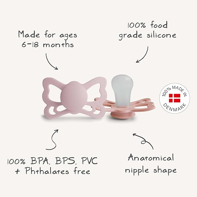 FRIGG Butterfly Anatomical SilkySoft Silicone Baby Pacifier | Made in Denmark | BPA-Free (Silky Satin/Cream, 6-18 Months)
