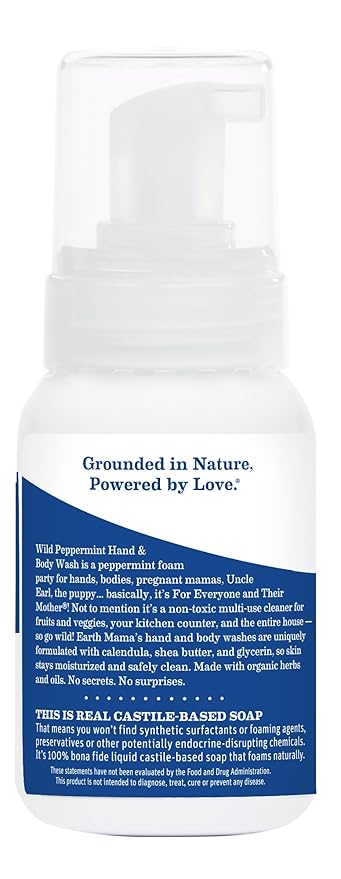 Earth Mama Wild Peppermint Hand & Body Wash | Foaming Castile Soap Liquid and Hand Soap, Made with Organic Wild Mint & Peppermint Oil, 5.3 fl oz