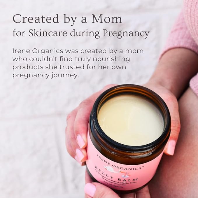 Organic Belly Butter for Pregnancy Stretch Mark Prevention and Treatment by Irene Organics - Award Winning Anti Stretch Mark Tummy Balm For Pregnancy and Postpartum 4oz - Hydrating Bump Cream