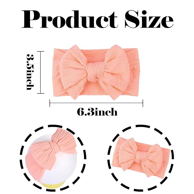 Baby Bows Headbands Soft Nylon Handmade Hair Accessories for Newborn Infant Toddler Kids (6 Mixed Pink, Large)